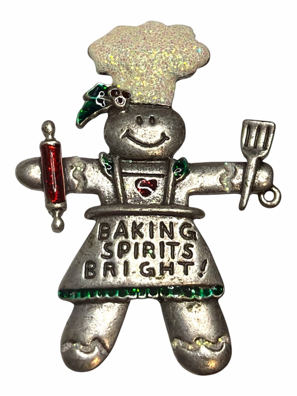 Tanya Creations Baking Spirits Bright Gingerbread Chef Brooch - Silver and Red